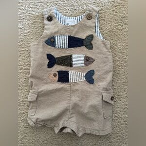 Mud Pie Tan Fish Appliqué Bodysuit